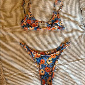 Kulani Kini’s Floral Bikini Set in Blue and Orange